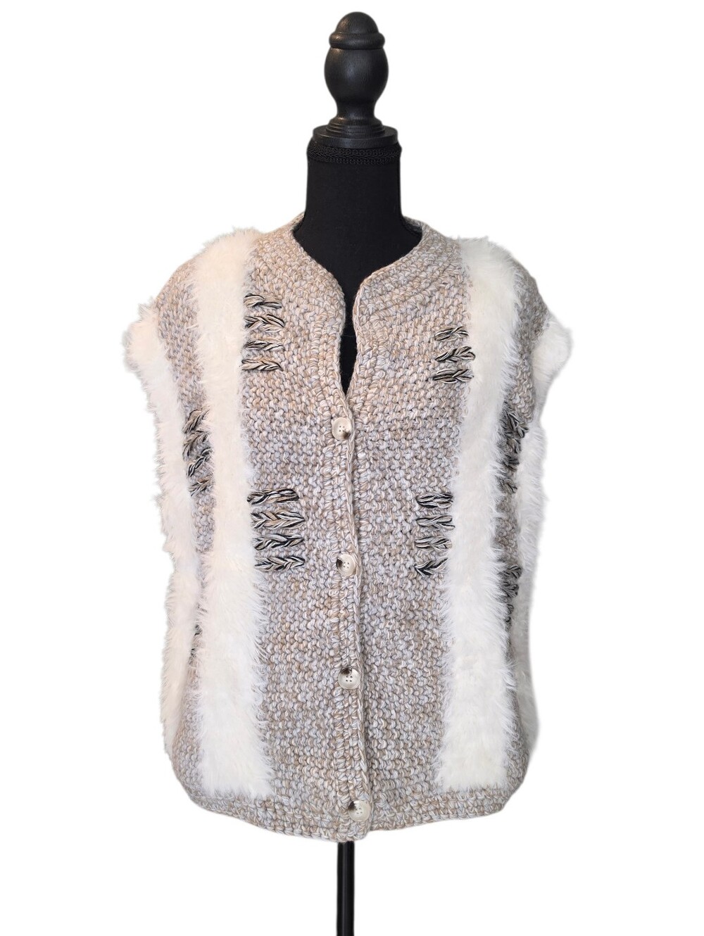 Tiny Anthropologie Fluffy Novelty Sweater Vest Faux Fur Wool Blend Size Small
